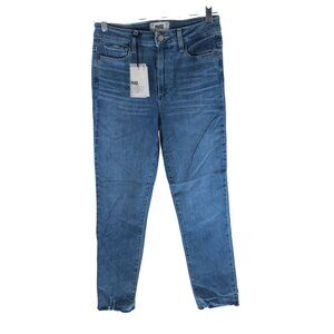 Paige Womens Hoxton Slim High Rise Slim Leg Jeans Distressed Hem Bella Blu 27